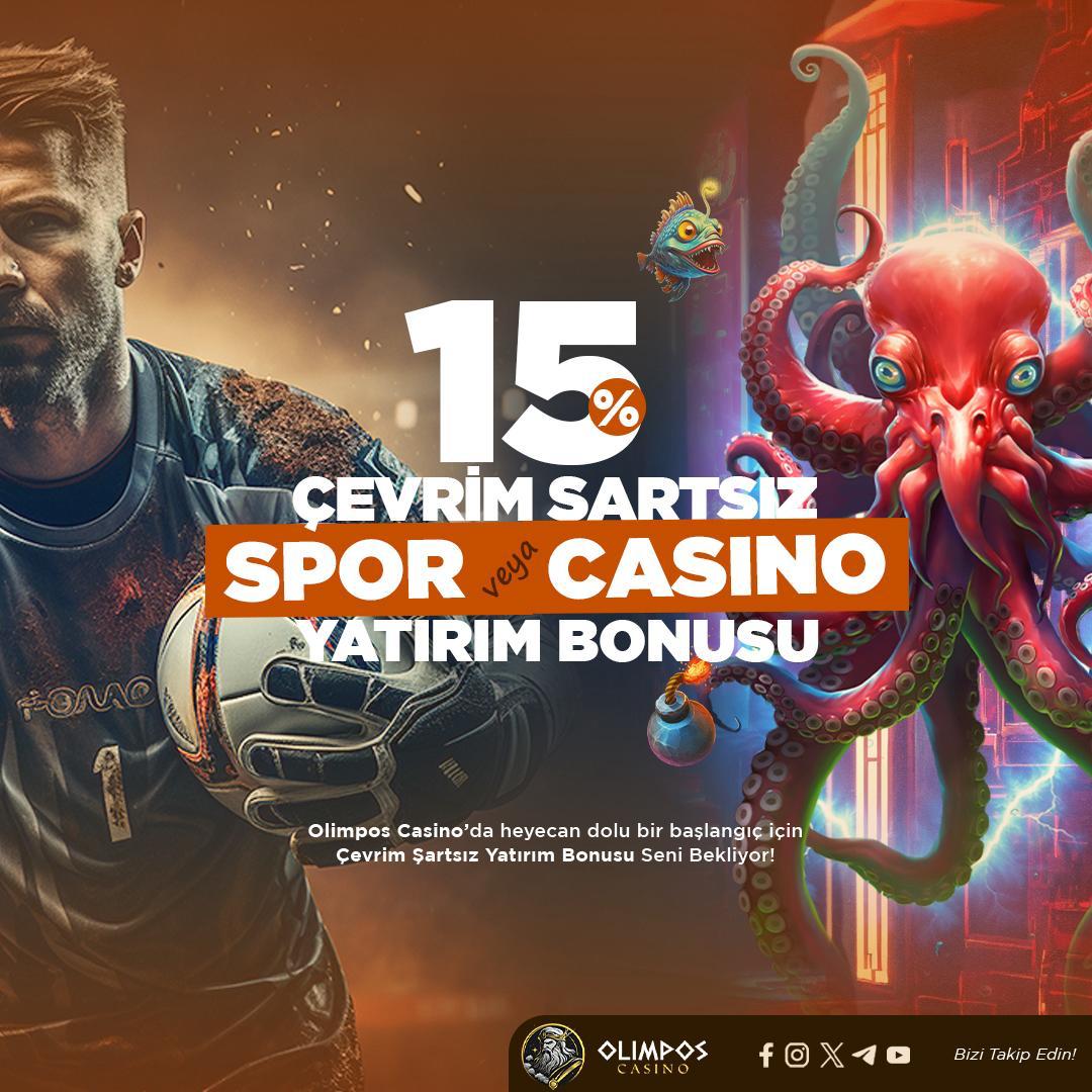 Olimpos Casino yüzde 15 çevrim şartsız yatırım bonusu